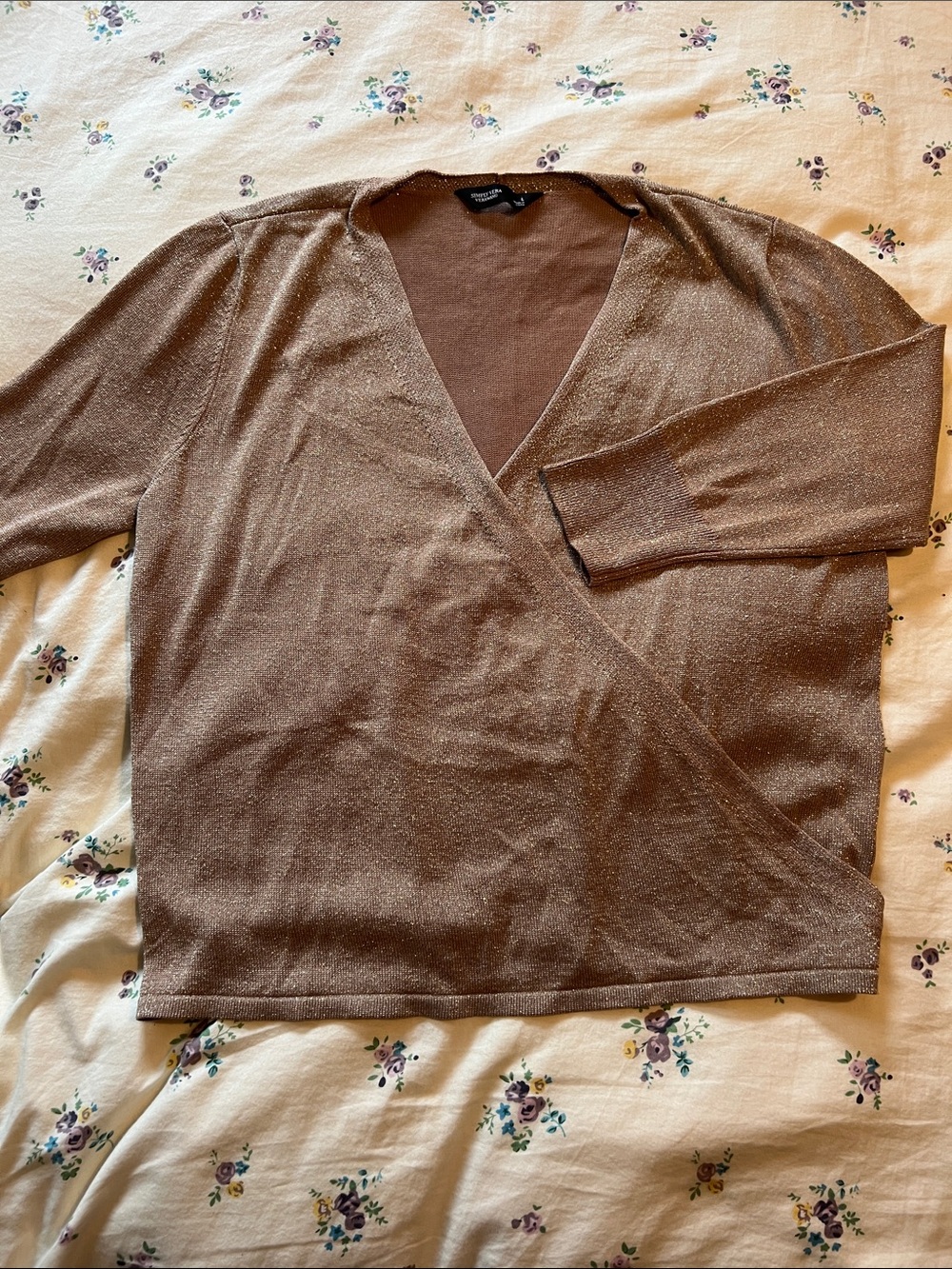 Simply Vera Vera Wang Brown Metallic V-Neck Wrap Sweater